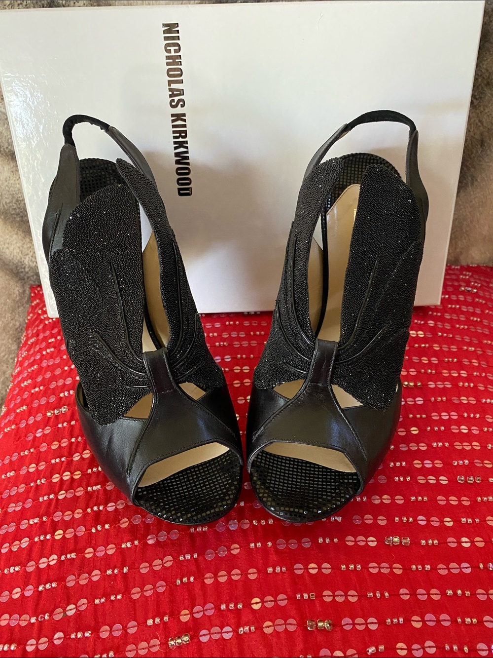 Nicholas Kirkwood Sparkling Swarovski Black Leather Platform Sandals 🇮🇹